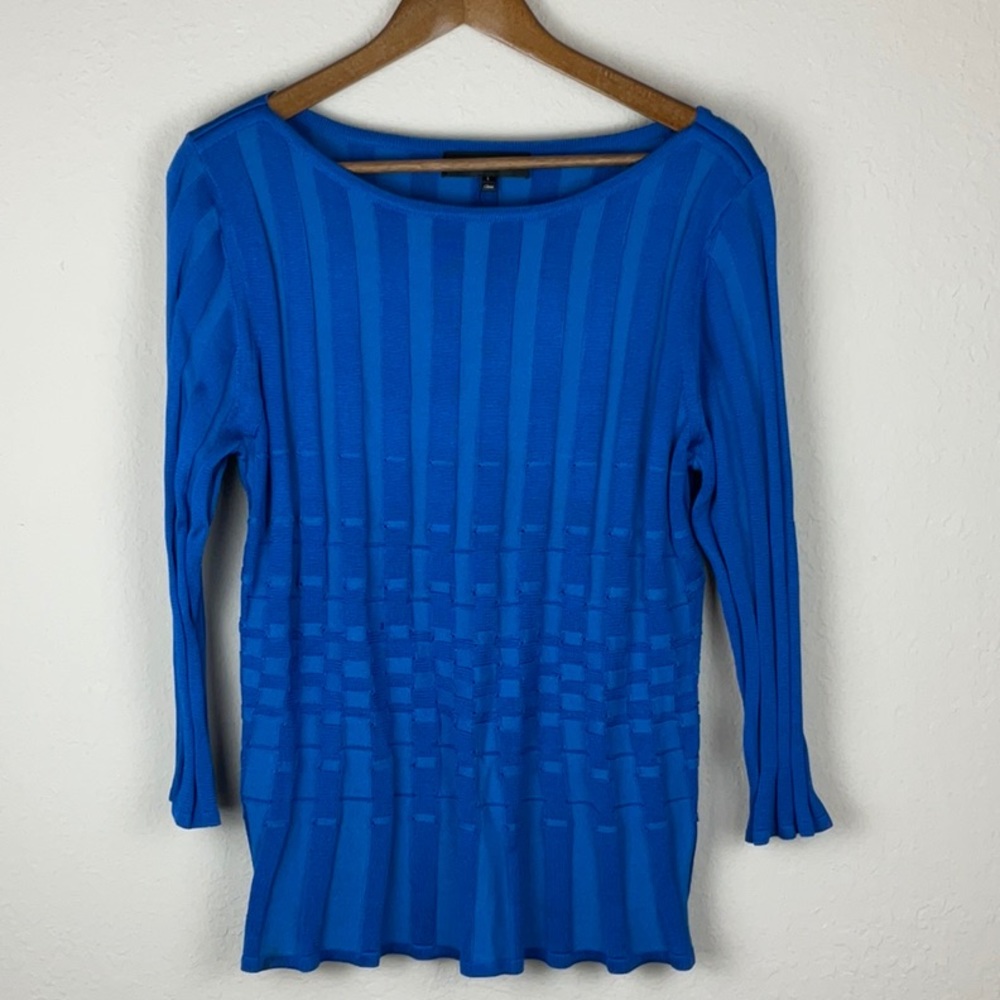 ST. JOHN Wool Blend Blue Pullover Sweater Blouse NWT